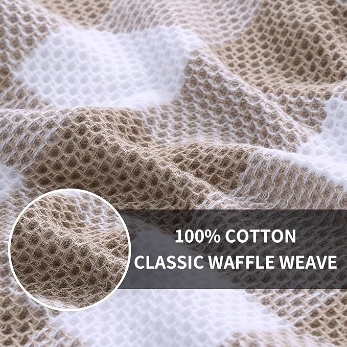 Homaxy 100% Cotton Waffle Weave Check Plaid Kitchen Towels, 13 x 28 Inches, Super Soft and Absorbent Dish Towels for Drying Dishes, 6-Pack, White & Khaki