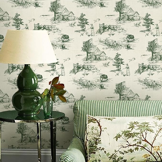 QUCHENG Toile de Jouy Wallpaper Chinoiserie Style Wall Sticker Monochrome Landscape Dresser Decal Removabal Self Adhesive Decor Peel and Stick Furniture Stickers Vintage Bedroom Livingroom Decoration