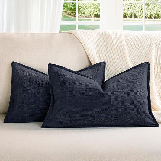 ZWJD Navy12x20 Pillow Covers Set of 2 Chenille Throw Pillow Covers with Elegant Design Soft and Luxurious Decorative Throw Pillows for Couch, Bed, and Home Decor