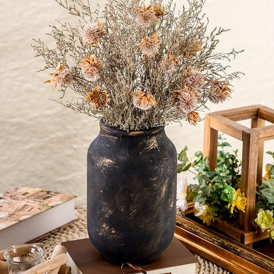 Rustic Ceramic Farmhouse Flower Large Vase, Whitewashed Terra Cotta Vase, Pottery Decorative Flower for Home Decor, Table, Living Room Decoration, Shelf Decor, Mantel, 9.5 Inch, Bronze