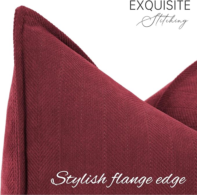 ZWJD Burgundy Pillow Covers 20x20 Set of 2 Chenille Throw Pillow Covers with Elegant Design Soft and Luxurious Decorative Throw Pillows for Couch, Bed, and Home Decor