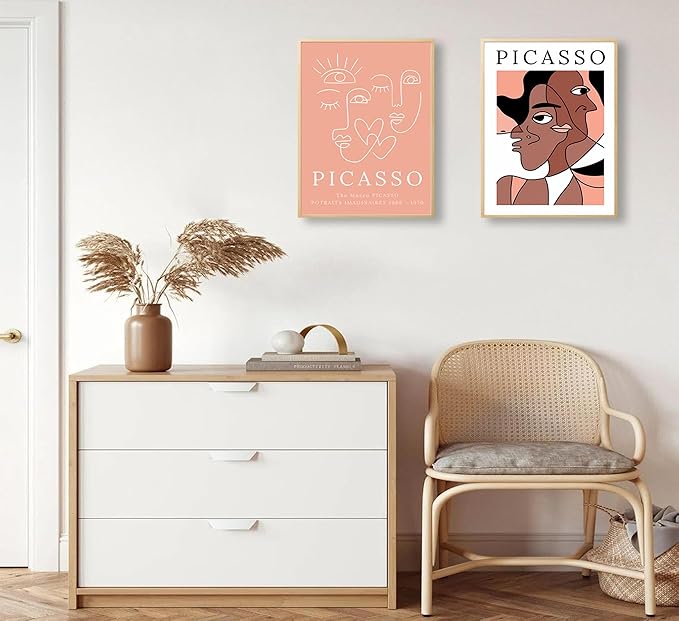 2pcs Picasso style abstract wall art abstract lines woman face painting canvas art print poster modern minimalist wall decor suitable for, office living room, bedroom and bathroom decoration Unframed