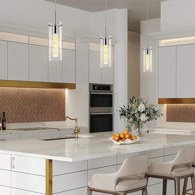 1 Pack Pendant Ceiling Light Fixture, Pendant Lights for Kitchen Island Crystal Pendant Light, 1-Light Integrated Kitchen Hanging Light Fixture Modern Island Light with Bubble Glass