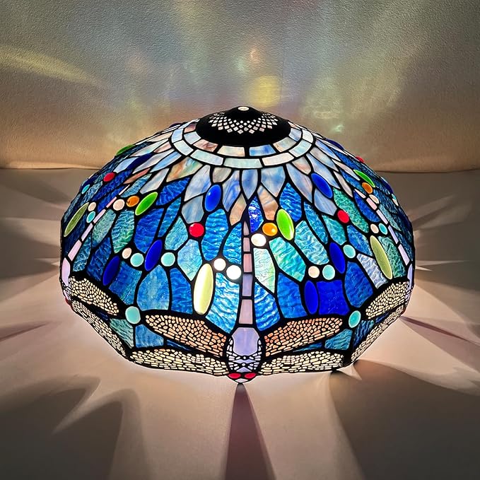 Capulina Tiffany Lamp Shade 16 Inches Wide Accessories Replacement Blue Dragonfly Style Stained Glass Lampshade for Table Lamp Floor Lamp Pendant Light