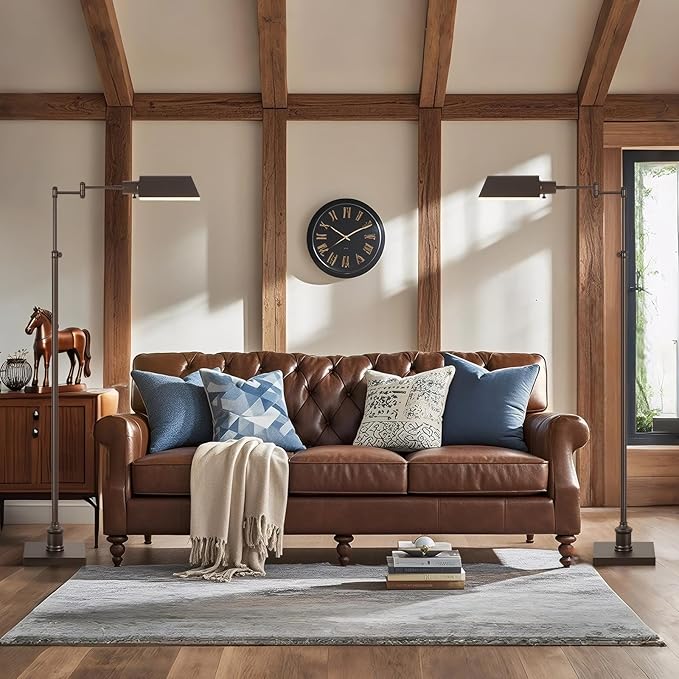 GyroVu Traditional Height Adjustable Pharmacy Floor Lamp with 350° Swing Arm, 3 Color Temperature Adjustable Standing Lamp Metal Shade for Living Room Reading House Bedroom Home Office(Bronze)