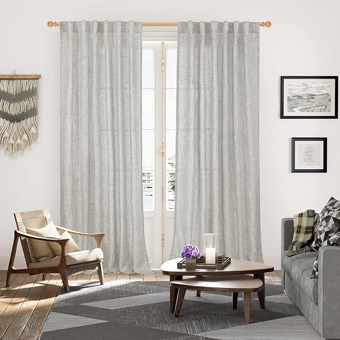 YoungsTex Light Grey Linen Curtains 90 Inch Long for Living Room Rod Pocket Floor Length Window Drapes Light Filtering for Bedroom Dining Privacy, 52 X 90 Inch, 2 Panels