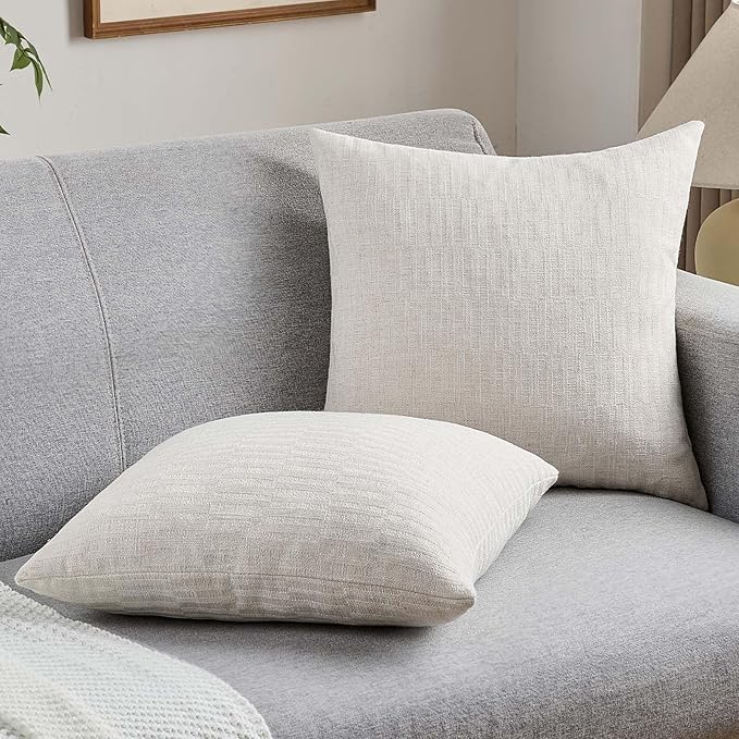 FUTEI Light Natural Decorative Throw Pillow Covers 16x16 Inch Set of 2,Soft Linen Slub Texture Cushion Case,Farmhouse Home Decor for Couch Bed Living Room