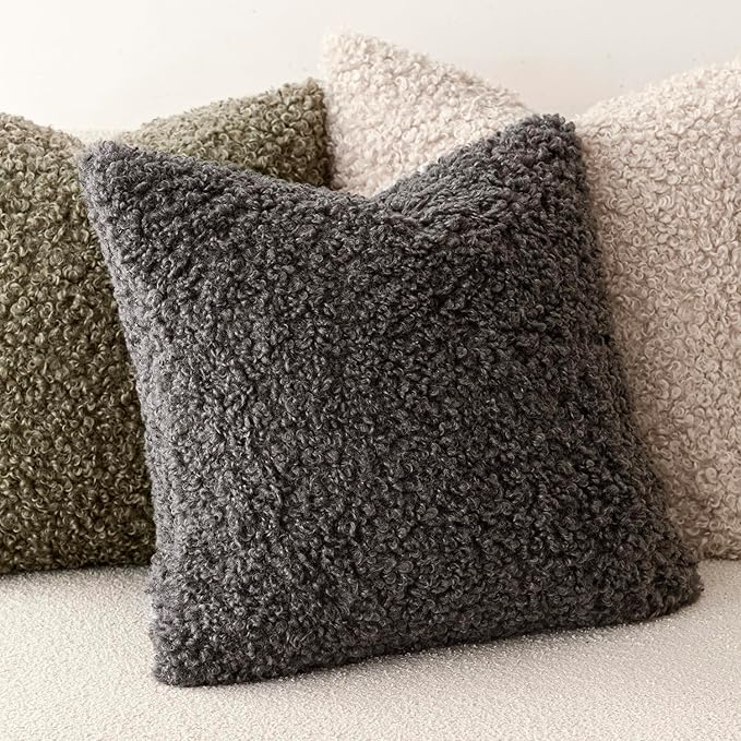 Foindtower 2 Pieces 26x26 Inch Dark Gray, Faux Fur Throw Pillow Cover Accent Sherpa Furry Pillow Covers Fuzzy Soft Pillowcases Cozy Sheepskin Decorative Fleece Cushion Case for Bed Couch Living Room