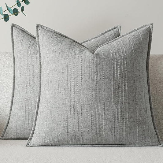a moment Linen Pillow Covers Set of 2,Boho Farmhouse Throw Pillowcases Neutral Textured Decorative Covers for Couch Sofa, Soft Linen Blend Accent Case Cushion Living Room Home Decor 26"x26"Light Grey