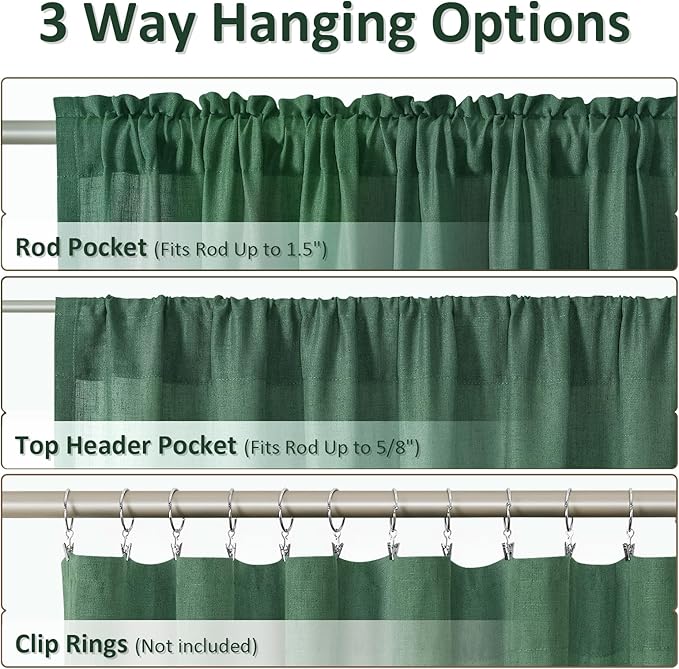 Guken Green Linen Curtains 96 Inch Length for Living Room Bedroom 2 Panels Set Rod Pocket Light Filtering Semi Sheer Window Curtains 52 Inch Width Boho Farmhouse Linen Drapes, W52xL96