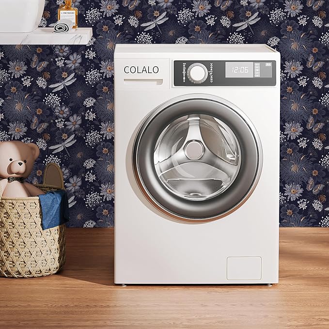 Navy Blue/Gold Floral Peel and Stick Wallpaper With Wildflowers, Butterflies and Dragonflies - Self Adhesive Vintage Contact Paper, Removable Decorative Vinyl, Easy Peel Off - 17.71" X 118.1"