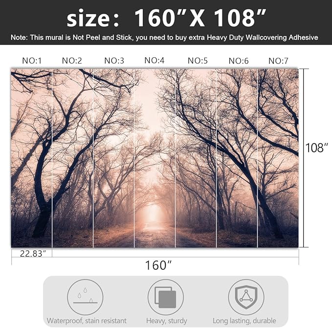 -Foggy Forest Landscapes Fabric Wallpaper Living Room Bedroom Bathroom Mountain Wall Mural- 160"x108"（ not Peel and Stick）