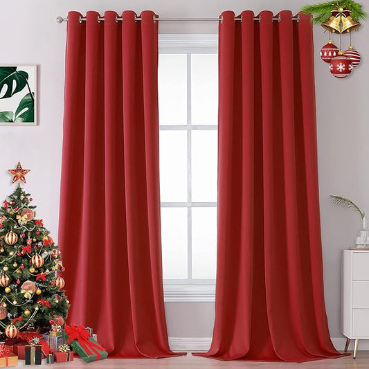 DUALIFE 108 inches Long Red Blackout Curtains for Bedroom Room Darkening Thermal Insulated Curtain Panels with Grommet Top Window Drapes for Living Room 60x108 Inch Length 2 Panels