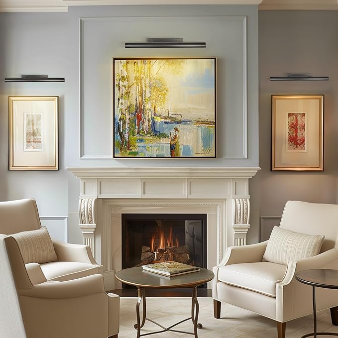 Matte Black Picture Lights for Wall, 24" Art Light Hardwired, 3-Light Bronze Gallery Light, Warm White 2700k Dimmable Picture Frame Lights, 270° Vanity Light for Bathroom, Living Room, Hallway