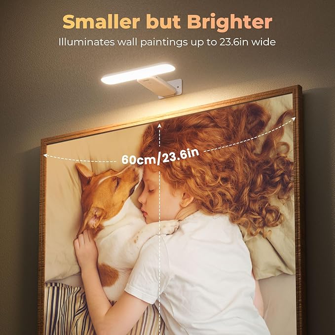 FULEN Picture Lights Battery Operated, Rechargeable Picture Frame Lights for Wall, LED Cordless Wall Lights for Arts,Paintings,Gallery&Dartboard,3 Color Temperatures, Remote Control,White