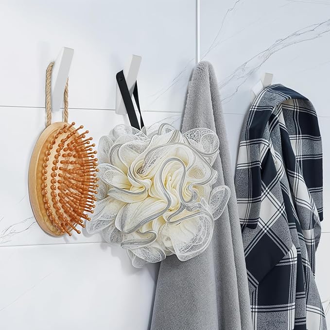 Noubtou Heavy Duty Adhesive Hooks - No Drill Aluminum Alloy Wall Hooks for Bathroom, Kitchen, Tile & Glass, Waterproof Rustproof Bath Towel Hooks, Coats/Hats/Bags (4Pack)