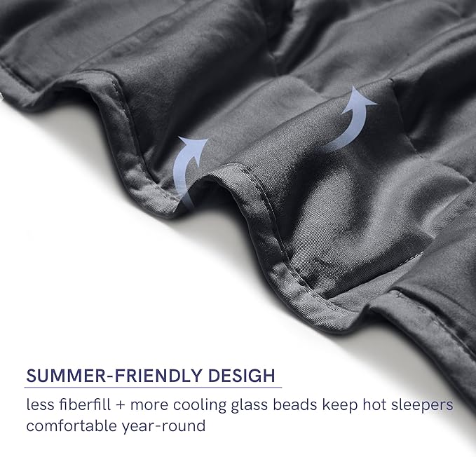 YnM 25lbs Weighted Blanket for Adults, Cotton Heavy Bed Throw Blanket with Cooling Glass Beads for All Season Use, Ideal for One Person of 240lbs (60x80 Inches, Queen Bed, Dark Grey)