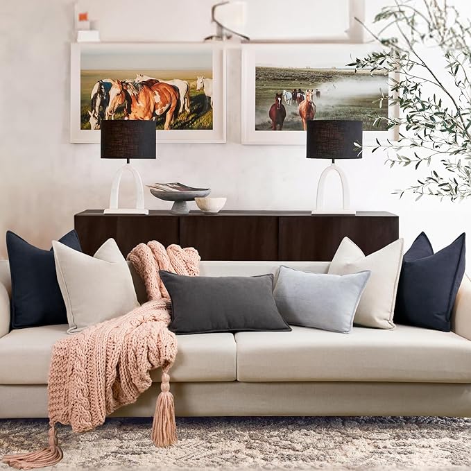 ZWJD Navy Pillow Covers 20x20 Set of 2 Chenille Throw Pillow Covers with Elegant Design Soft and Luxurious Decorative Throw Pillows for Couch, Bed, and Home Decor