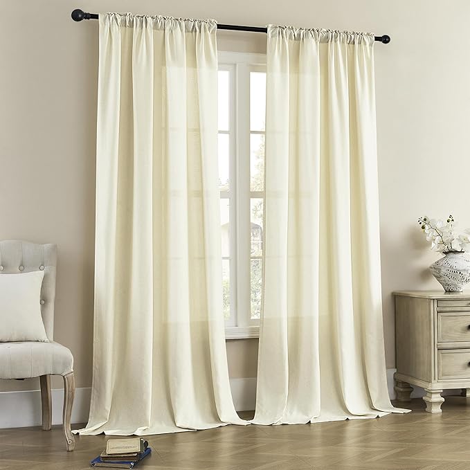 Natural Linen Room Divider Curtains for Bedroom, Rod Pocket & Back Tab Flax Linen Burlap Semi Sheer Window Drapes Privacy with Light Filtering for Patio Door, W70 x L84, Cream, 2 Pieces