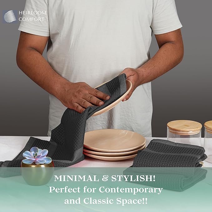 100% Cotton Kitchen Towels, 16"x26", 3 Pack, Waffle Weave, Absorbent, Fast Drying Dishcloth Set for Cleaning, Hand Towels, Dish Rags, Wash Cloth, Durable, Machine Washable, Gray