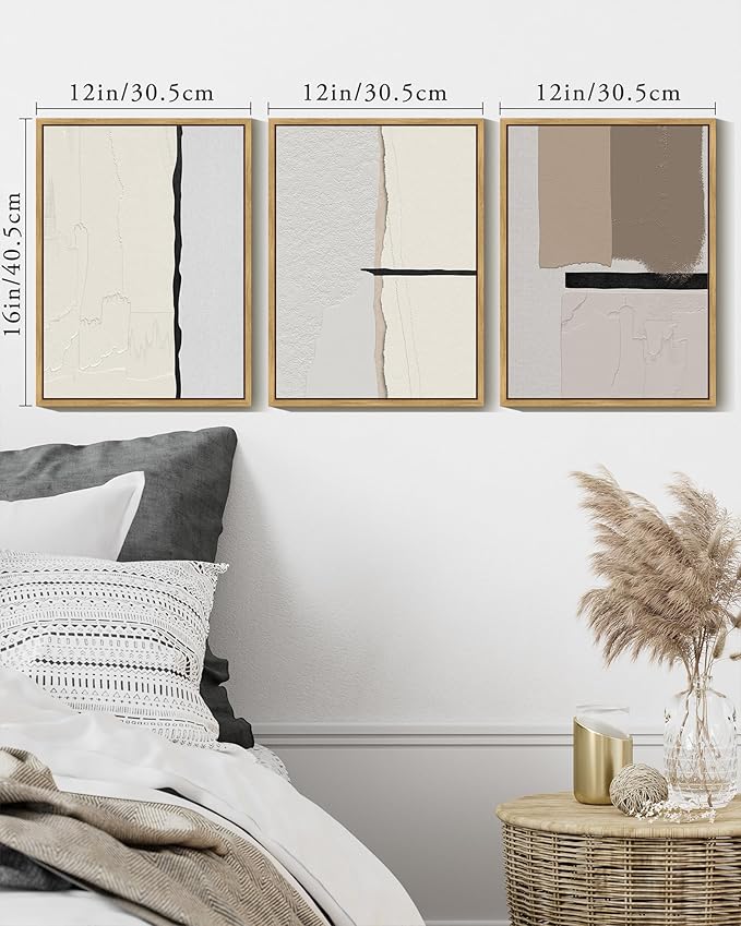 KUVIOKE Neutral Abstract Framed Wall Art Beige Mid Century Textured Wall Decor Minimalist Modern Illustrations Art Print Home Decor 12x16in (Natural Framed)