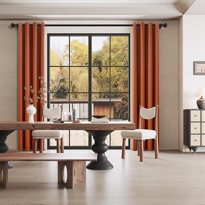 DUALIFE Terracotta Curtains-Rust Blackout Curtains for Small Windows 54 Inch Length Burnt Orange Solid Curtain Panels Thermal Insulated Grommet Short Room Darkening Curtains for Bedroom