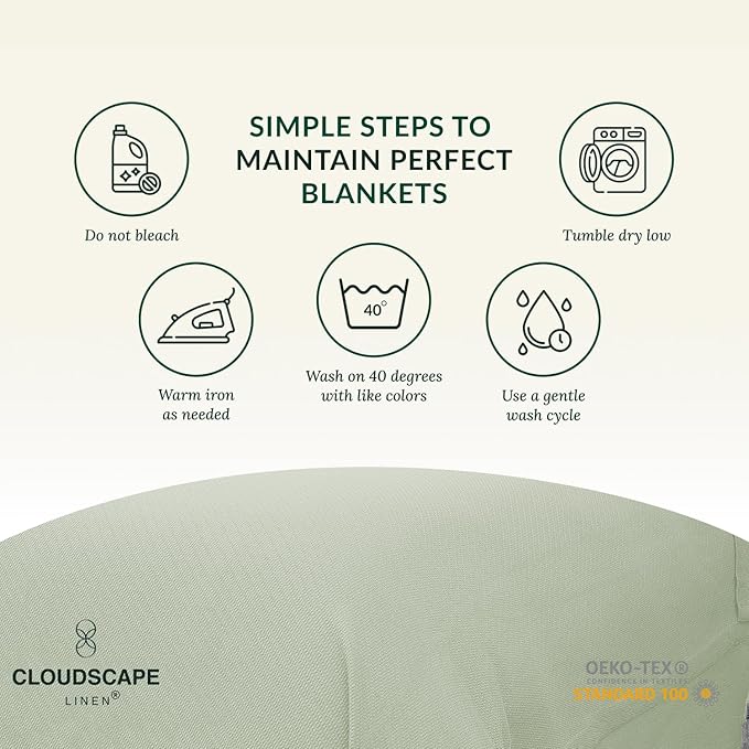 Cloud Scape Linen Herringbone Cotton Throw Blanket for Couch, Bed,Sofa, Home Decor, Soft, Lightweight, All-Season Bed Blanket, 50 x 70, Seafoam Green