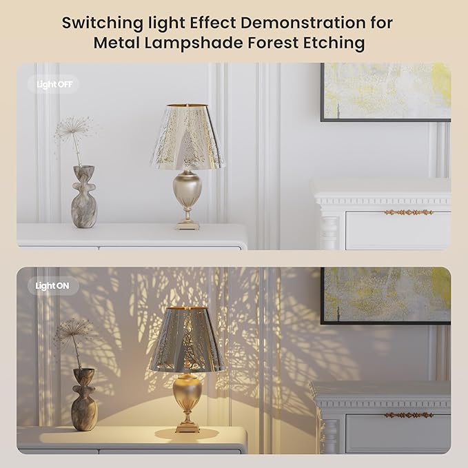 Small modern Chrome Gold lamp shades,metal boho scalloped lamp shade,Lamp shade replacement 5" top, 9" bottom, 7" high (Spider Fitter) lamp shades for table lamps and floor lamp,Unique Forest Etched