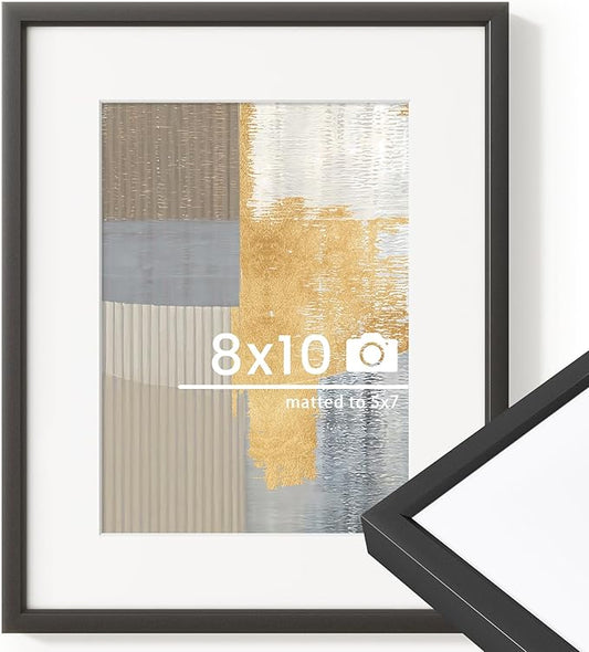 8x10 inch Metal Picture Frame - 8 x 10 Thin Aluminum Photo Frames with 5x7 Removable Mat - High Definition Plexiglass - Ideal for Wall or Tabletop Display - Wall Hook Hanging Hardware Included - Black, Set of 1