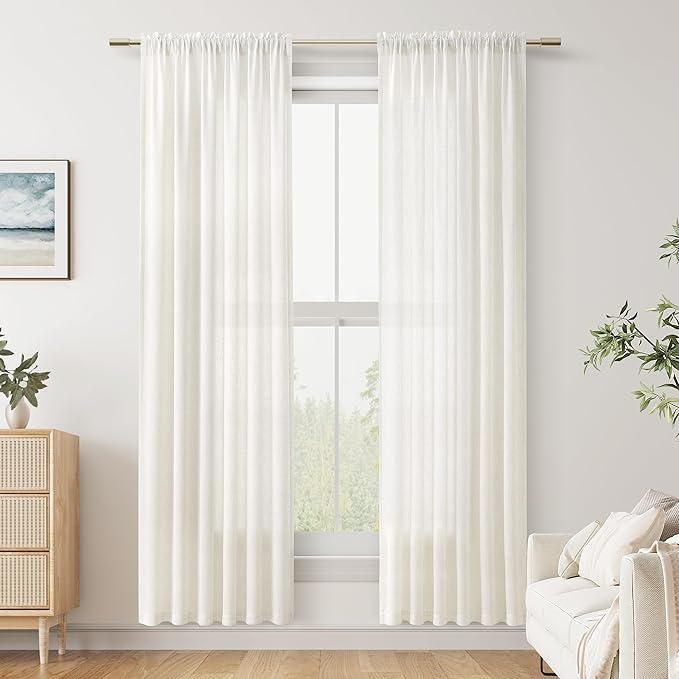 Guken 80 Inch Curtains for Living Room Rod Pocket Light Filtering Drapes for Window Decor Boho Farmhouse Rustic Style for Doorway Dining Room Office, 38" Wx80 L Natural 2 Panels