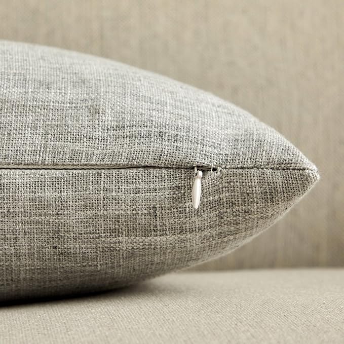 2 Packs Grid Embroidery Lumbar Throw Pillow Covers, 12x20 Inch Light Grey, Farmhouse Linen Decorative Grey Cushion Covers for Sofa Bed Living Room Home Decor