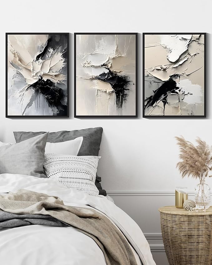 KUVIOKE Navy Blue Abstract Framed Wall Art Minimalist Graffiti Pastel Wall Decor Modern Neutral Color Block Illustration Painting Brush Stroke Art Home Decor 11x14in (Black Framed)