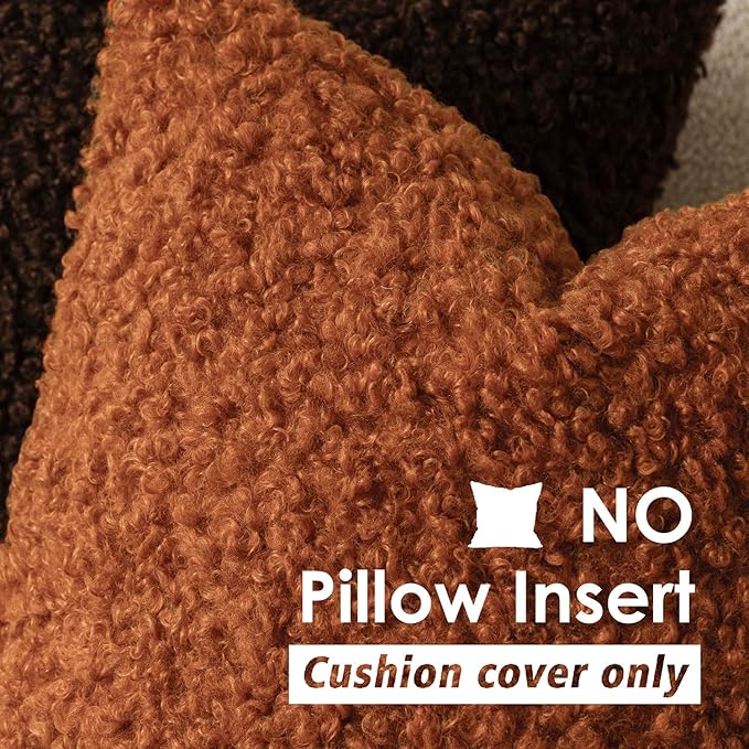 Foindtower 2 Pieces 24x24 Inch Burnt Orange, Faux Fur Throw Pillow Cover Accent Sherpa Furry Pillow Cover Fuzzy Soft Pillowcases Cozy Sheepskin Decorative Fleece Cushion Case for Bed Couch Living Room