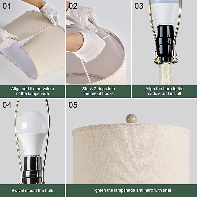 28" Table Lamps for Living Room Set of 2, Farmhouse Lamps for Bedroom with USB A+C Charging Ports, Touch Lamps for Nightstand, 2 Bulbs Included