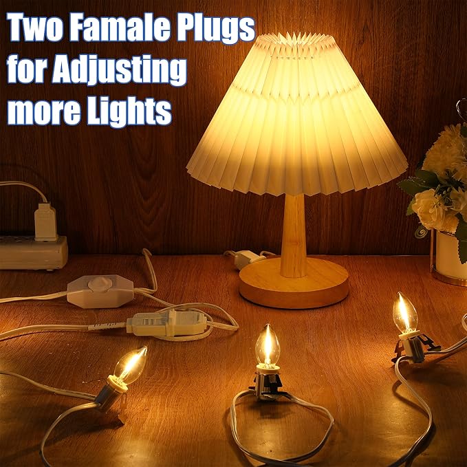 Plug in Dimmer, Lamp Dimmer Switch with Cord for Christmas Village Houses Lights Cord, Table or Floor Lamps, Incandescent/Halogen, Dimmable LED/CFL Lights, Rotary Control, 150W, 12.7 Feet