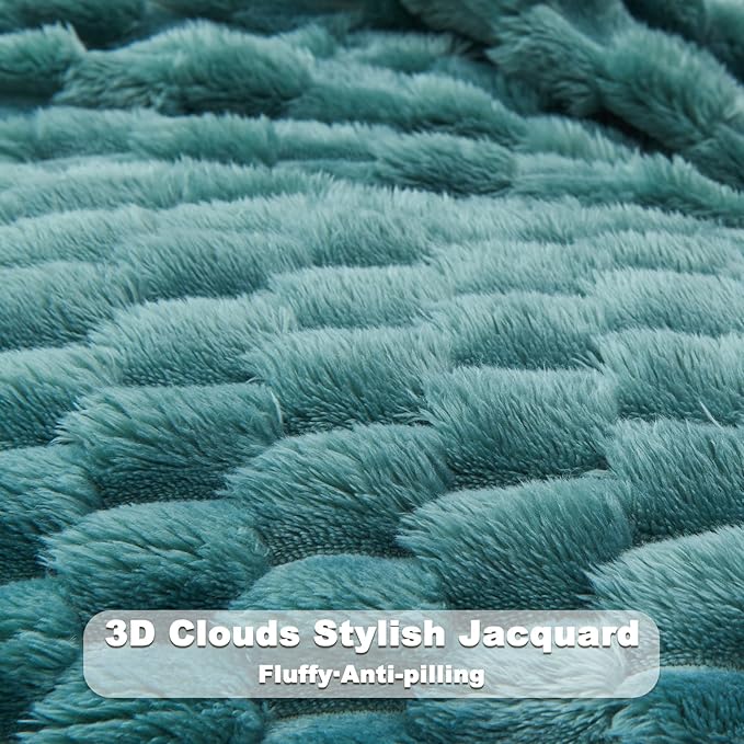 NEWCOSPLAY Super Soft Throw Blanket Light Teal Premium Silky Flannel Fleece 3D Clouds Stylish Jacquard Lightweight Bed Blanket All Season Use 350GSM (Light Teal, Throw(50"x60"))