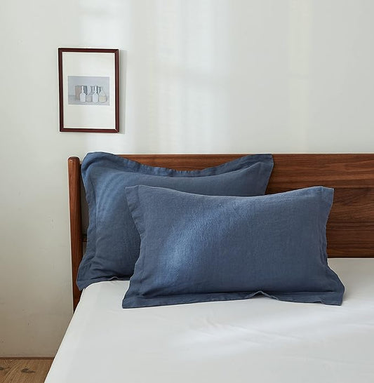 Simple&Opulence 100% Linen Pillow Case King Size Set of 2, Classic Blue Pillow Covers with Overlap Closure, Luxury Breathable Pillowcases Protectors Suitable for All-Season (20" X 36", Classic Blue)