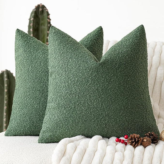 Foindtower Pack of 2 Textured Boucle Throw Pillow Covers Accent Solid Pillow Cases Cozy Soft Decorative Couch Cushion Case for Chair Sofa Bedroom Living Room Home Decor 20 x 20 Inch Hunter Green