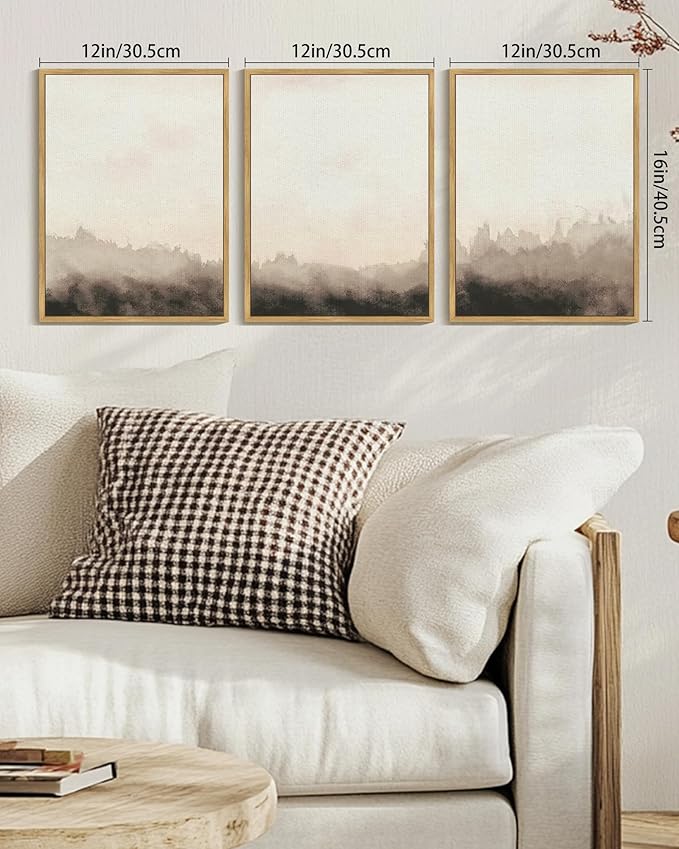 KUVIOKE Watercolor Brown Landscape Abstract Framed Wall Art Nature Wilderness Illustrations Wall Decor Minimalist Modern Art Print Home Decor 12x16in (Natural Framed)