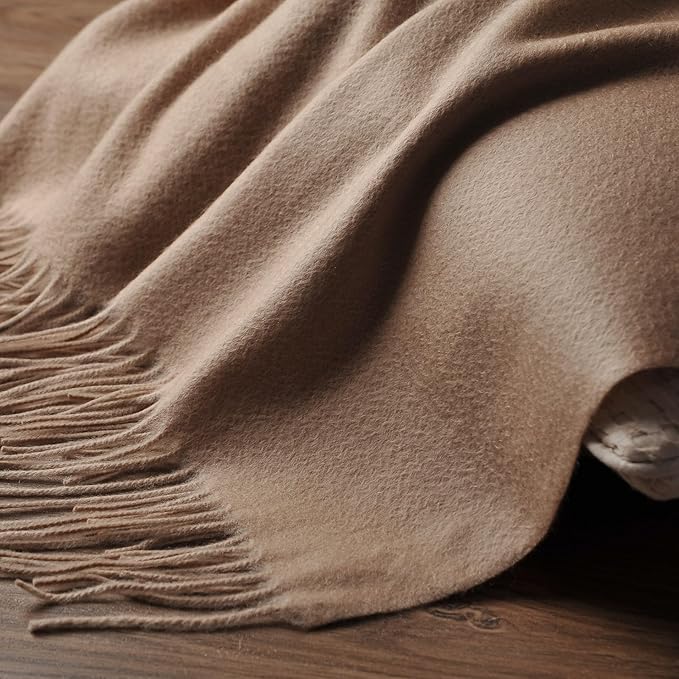 EP Mode 100% Pure Cashmere Throw Blanket for Sofa, Classic Design with Gift Box (Rugby Tan)