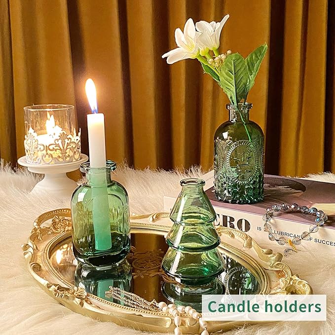 Glass Bud Vases in Bulk Set of 30 Pcs,Small Glass Vases for Flowers as Wedding Centerpieces for Tables,Clear Flower Vases Suitble for Wedding Decorations,Home Decor (Dark Green, 30 pcs)