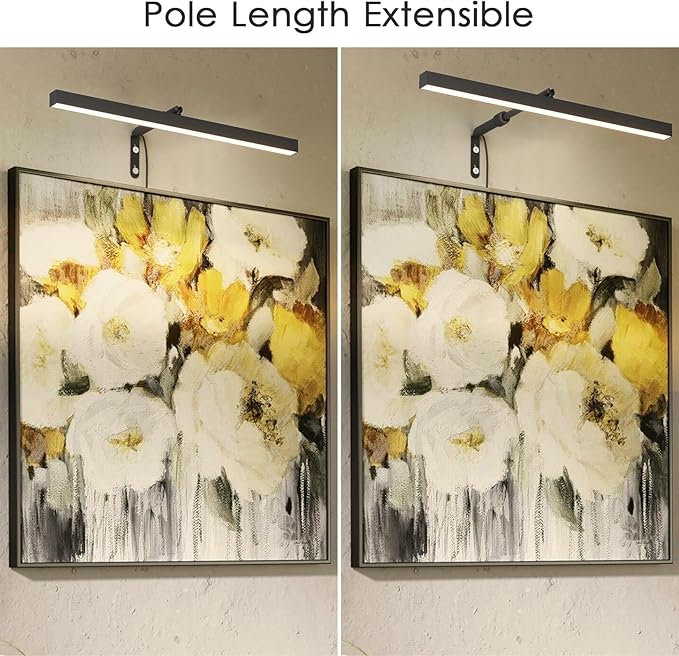 Black LED Picture Lights for Paintings Plug in,15.75 Inch Adjustable Art Light Plug in for Display Art Work, 3 Color Lighting, Plug in Picture Light with Remote for Frame Dartboard,Black