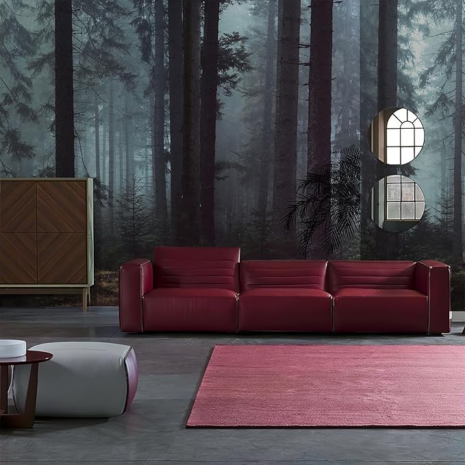 Zeeko Forest Wall Mural Woodland Wallpaper Mural 148" Wx 98" H Foggy Large Peel and Stick Mural Paint Canvas Removable Art Murals for TV Background Bedroom Office, Dark Blue