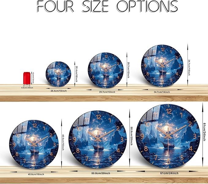 Large Coast Wall Clock 16 inch Modern Beach Wall Clock Wooden Silent Analog Clock for Office, Living Room Marine Decoration Battery Operated