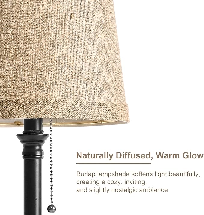 Oneach 19.5” Table Lamps Set of 2, Pull Chain Switch Bedside Table Lamps, Farmhouse Nightstand Lamp with Unique Natural Shade, Small Lamp for Living Room, Bedroom, Home Office, Nursery