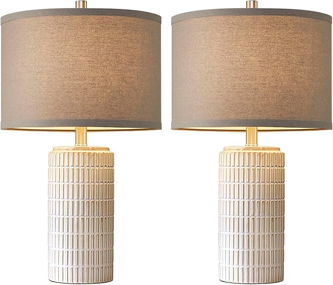 23" Set of 2 Ceramic Table Lamps, Farmhouse Bedside Lamp for Bedroom Living Room Nightstand Entryway, Side Table Lamps Modern Desk Lamp, 2 LED Bulbs Included (Gray)