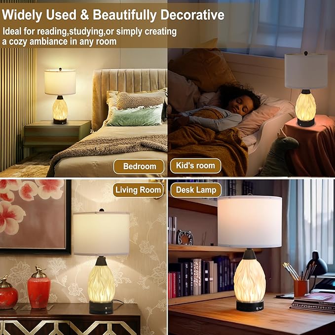 Serteaw 22''Touch Control Table Lamps Set of 2,Stepless Dimmable Bedside Lamps with USB Charging Ports, Black and Cream Living Room End Nightstand Table Lamps with Linen Lampshade, LED Bulbs Included