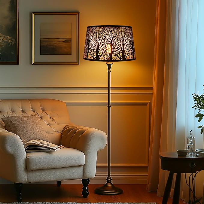 Metal Lampshade, Large Lamp Shade for Table Floor Lamps, (12×8)'' Top×(14×10.5)'' Bottom×8.5" Height Oval Shade, Etched Forest Gothic Style Replacement Lamp Shade(Spider), Black Gold