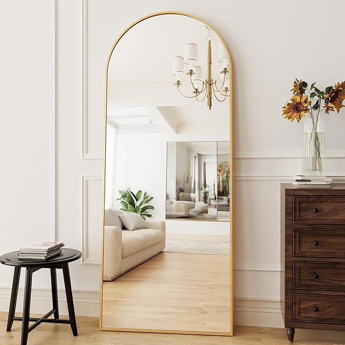 Mirror Full Length, 71"x26" Arched Full Length Mirror, Arch Mirror with Stand, Large Standing Mirrors, Oversized Full Body Mirrors with Aluminum Frame for Bedroom, Living Room (Gold)