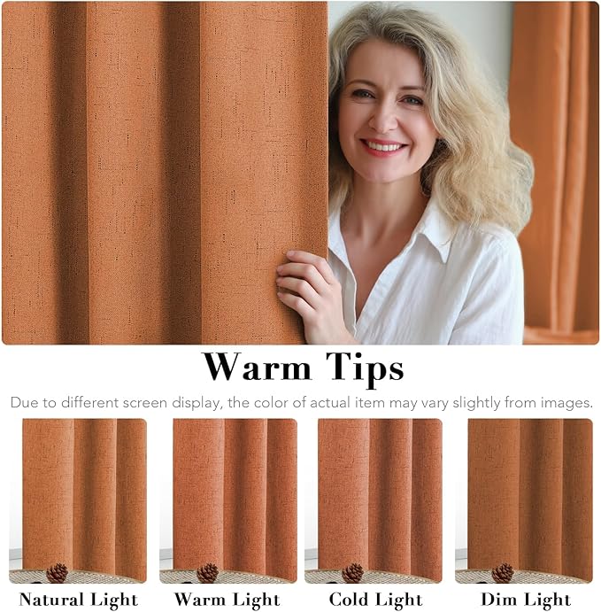 H.VERSAILTEX 100% Blackout Curtains for Bedroom Thermal Insulated Linen Textured Curtains Heat and Full Light Blocking Drapes Living Room Curtains 2 Panel Sets, 42x45 Inch, Orange